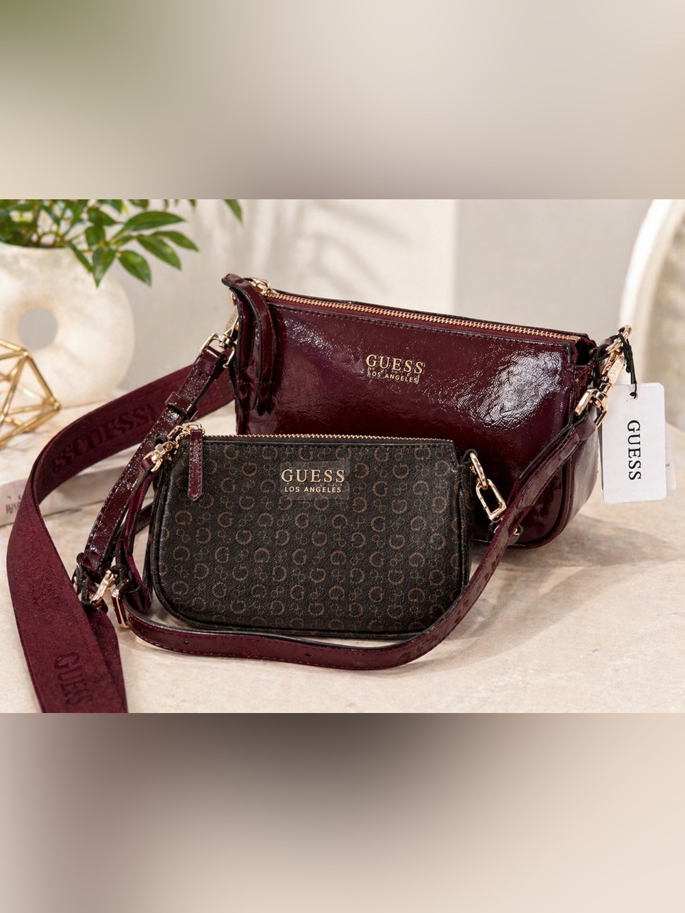 GUESS Two-Piece Crossbody Set in Burgundy and Brown/NWT